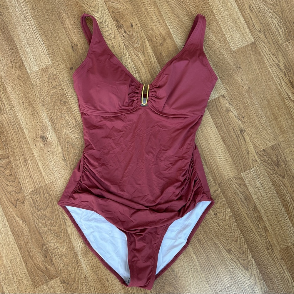 B2Prity Amazon Sculpting Rusty Rose One-Piece Swimsuit with Gold Center Large - Picture 2 of 6